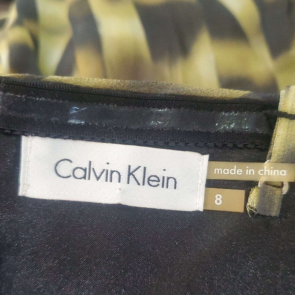 Calvin Klein Women's 100% Silk Spaghetti Strap Dress Black and Yellow Size 8 - Picture 8 of 11